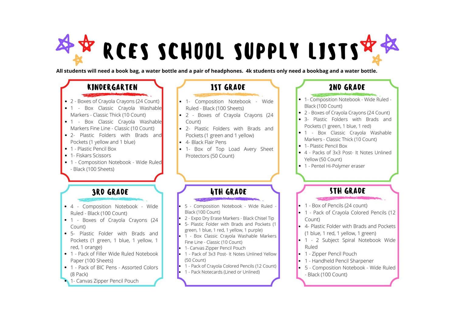  RCES Student Supply List